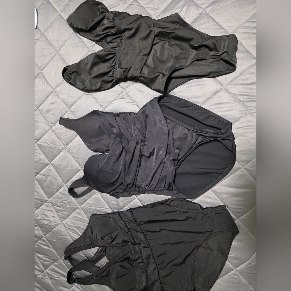 THREE Elegant Black One Piece Black Swimsuits
